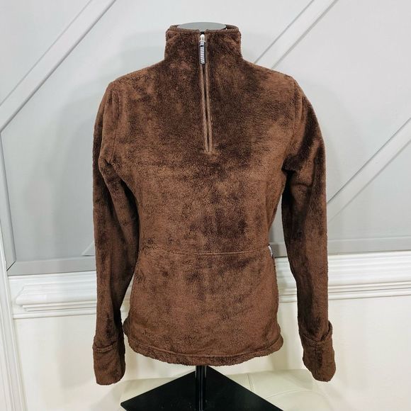 The‎ North Face TNF Brown Teddy Fleece 1/4 Zip Sweater S - Picture 1 of 9
